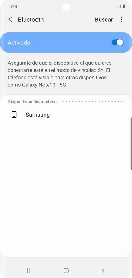 Pulsa el dispositivo Bluetooth deseado y sigue las indicaciones de la pantalla para vincular el dispositivo al teléfono.