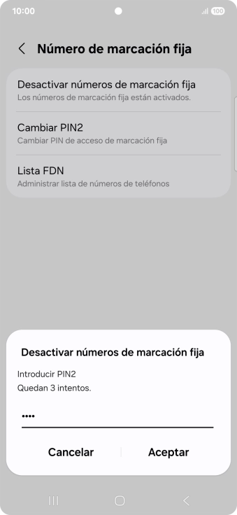 Introduce el código PIN2 y pulsa Aceptar.