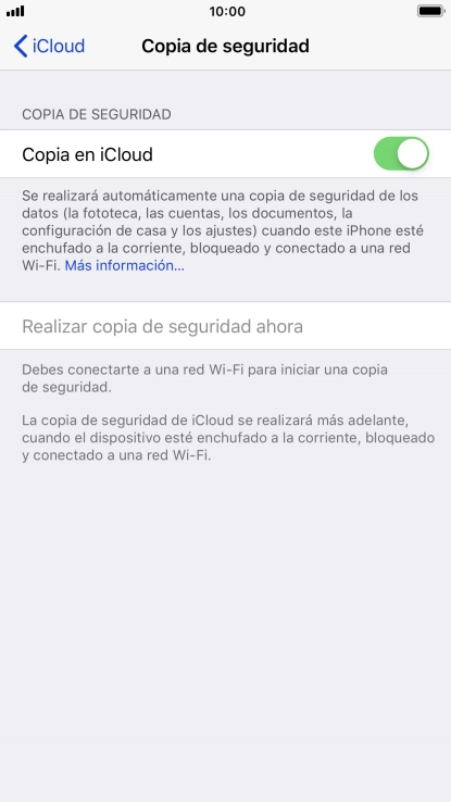 Pulsa Realizar copia de seguridad ahora y espera mientras se hace una copia de seguridad del contenido de la memoria del teléfono.