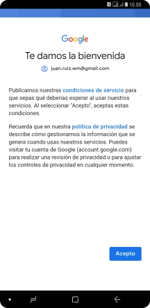 Pulsa Acepto y sigue las indicaciones de la pantalla para seleccionar los ajustes de tu cuenta de Google.