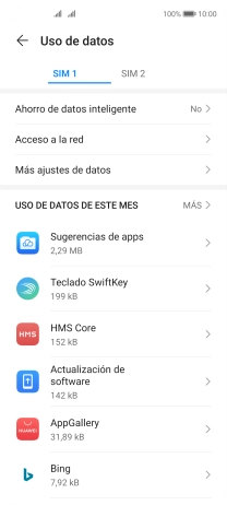 El consumo de datos por cada aplicación aparece bajo el nombre de la aplicación.