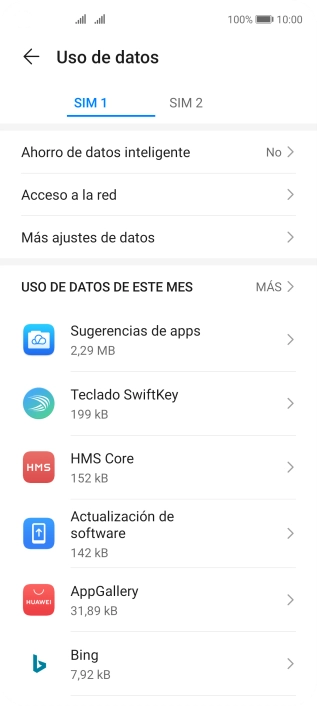 El consumo de datos por cada aplicación aparece bajo el nombre de la aplicación.