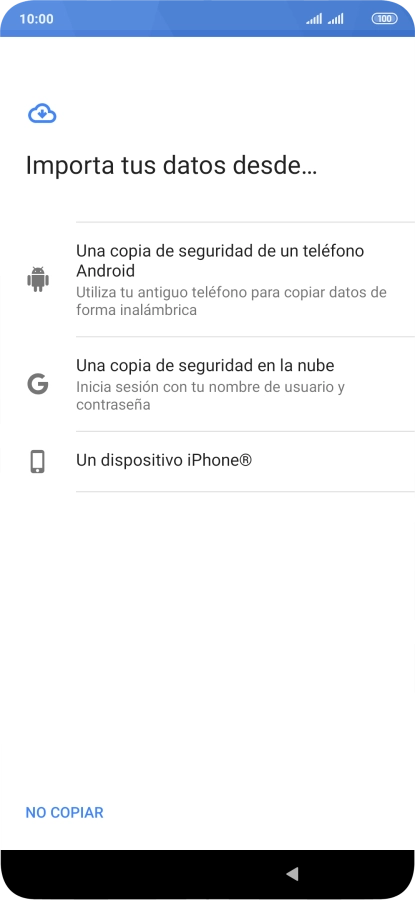 Pulsa la opción deseada y sigue las indicaciones de la pantalla para transferir contenido desde el otro teléfono y finalizar la activación de tu teléfono.