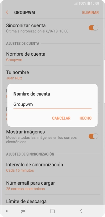 Introduce el nombre deseado de la cuenta de correo electrónico y pulsa HECHO.