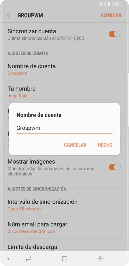 Introduce el nombre deseado de la cuenta de correo electrónico y pulsa HECHO.