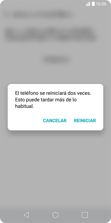 Pulsa REINICIAR. Espera unos instantes mientras el teléfono restablece la configuración predeterminada. Sigue las indicaciones de la pantalla para configurar el teléfono y dejarlo listo para su uso.
