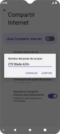 Introduce el nombre deseado de la conexión Wi-Fi y pulsa ACEPTAR.