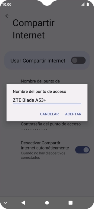 Introduce el nombre deseado de la conexión Wi-Fi y pulsa ACEPTAR.