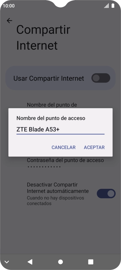 Introduce el nombre deseado de la conexión Wi-Fi y pulsa ACEPTAR.