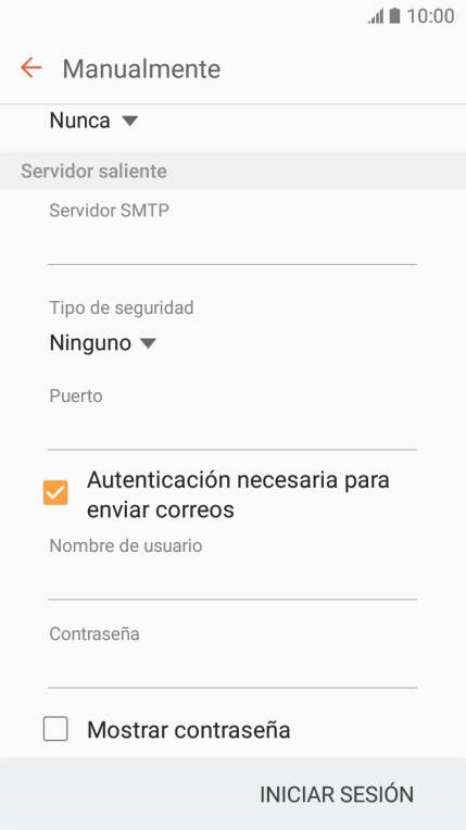 Pulsa Autenticación necesaria para enviar correos para desactivar la función.