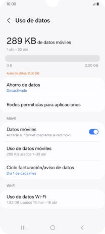 El consumo total de datos se visualiza ahora en la pantalla.