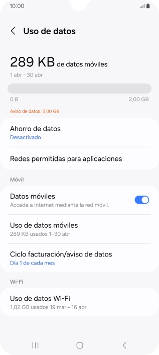 El consumo total de datos se visualiza ahora en la pantalla.