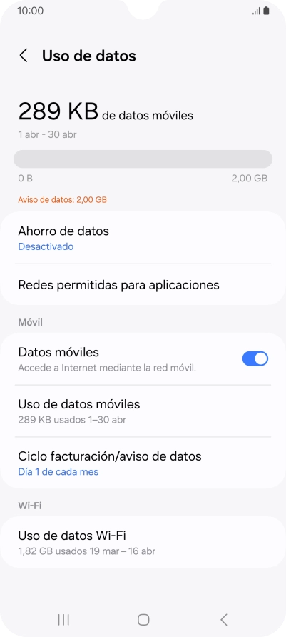 El consumo total de datos se visualiza ahora en la pantalla.