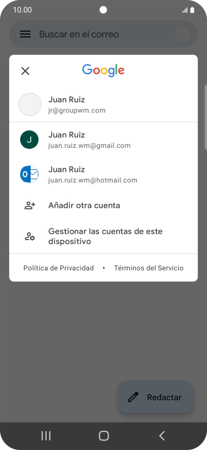 Pulsa la cuenta de correo electrónico deseada.