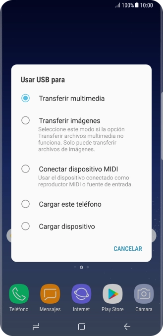 Pulsa Transferir multimedia para activar la función.