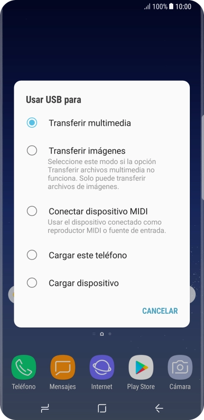 Pulsa Transferir multimedia para activar la función.