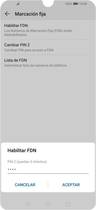 Introduce el código PIN2 y pulsa ACEPTAR.