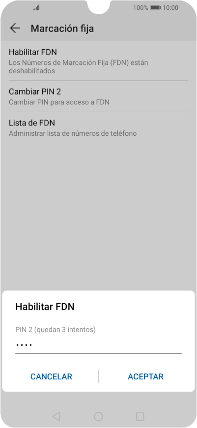 Introduce el código PIN2 y pulsa ACEPTAR.