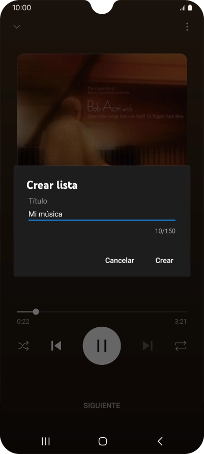 Introduce el nombre deseado de la lista de reproducción y pulsa Crear.