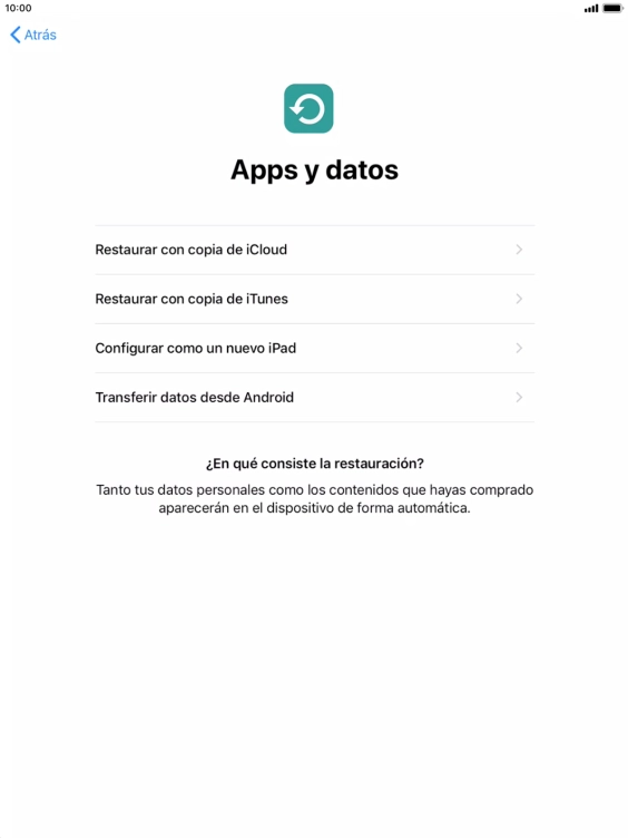 Pulsa Configurar como un nuevo iPad y sigue las indicaciones de la pantalla para finalizar la activación de la tablet.