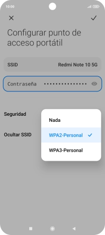 Pulsa WPA3-Personal para proteger la conexión wifi con una contraseña.