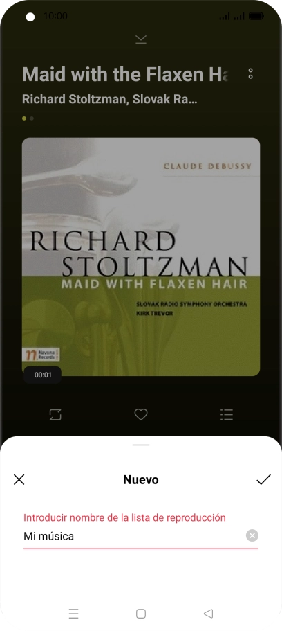 Introduce el nombre de la lista de reproducción y pulsa el icono de aceptar.