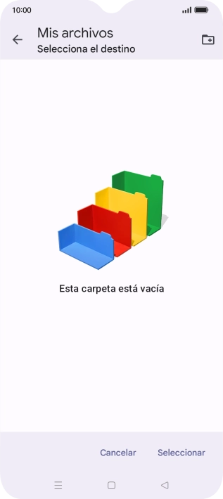 Si deseas crear una nueva carpeta, pulsa el icono de nueva carpeta y sigue las indicaciones de la pantalla para crearla.