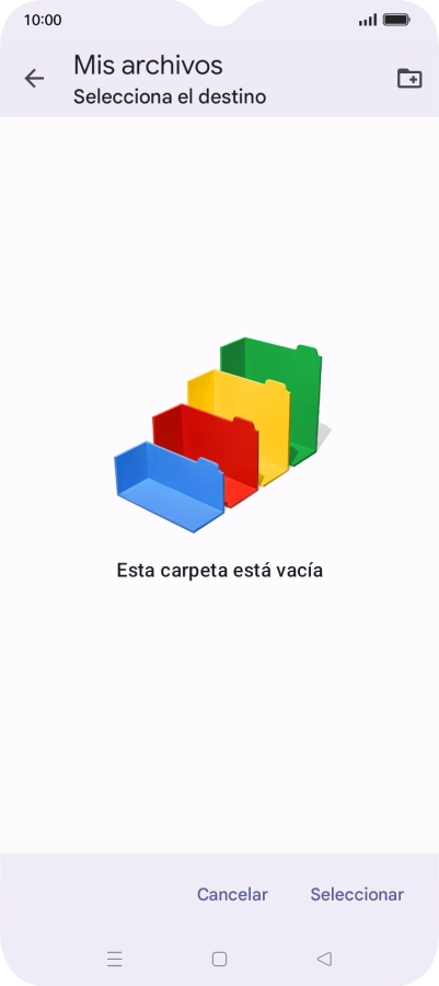 Si deseas crear una nueva carpeta, pulsa el icono de nueva carpeta y sigue las indicaciones de la pantalla para crearla.