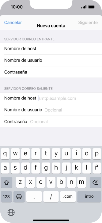 Pulsa Nombre de host e introduce smtp.vodafone.es.