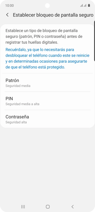 Pulsa el código de seguridad deseado y sigue las indicaciones de la pantalla para crear un código de seguridad del teléfono adicional.