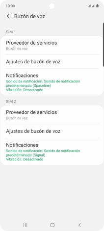 Pulsa Ajustes de buzón de voz bajo la tarjeta SIM deseada.