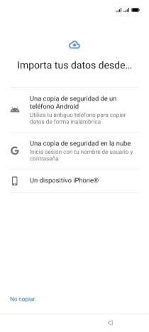 Pulsa el ajuste deseado y sigue las instrucciones de la pantalla para transferir el contenido del otro teléfono.