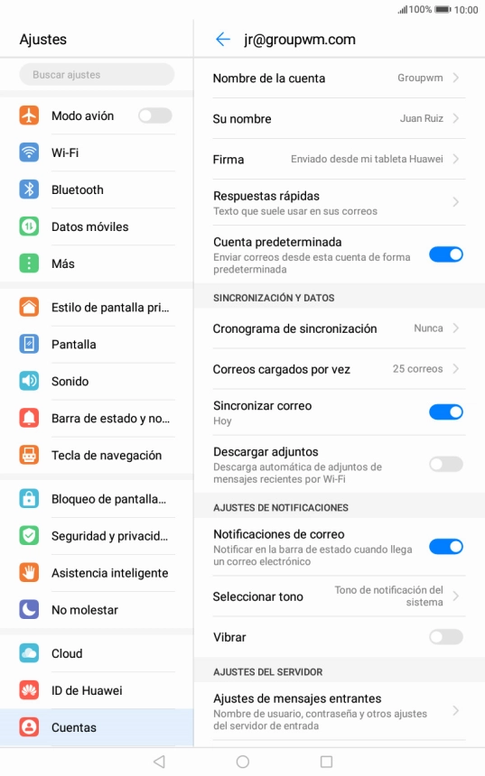 Pulsa Nombre de la cuenta e introduce el nombre de la cuenta de correo electrónico.