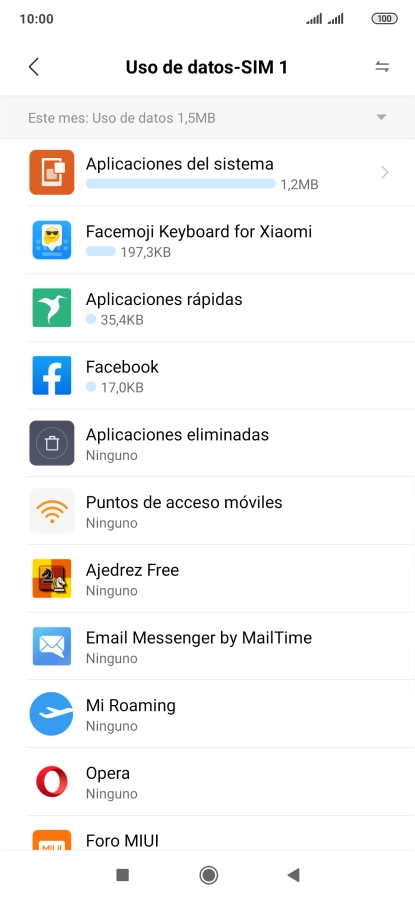 El consumo total de datos se visualiza ahora en la pantalla.