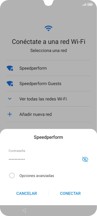 Introduce la contraseña de la red wifi y pulsa CONECTAR.