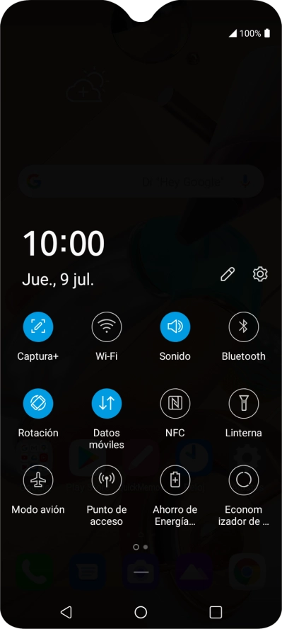 Pulsa el icono de datos móviles para activar o desactivar la función.