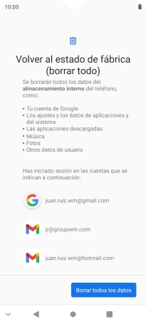 Pulsa Borrar todos los datos.