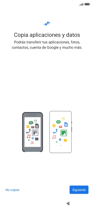 Puedes transferir el contenido de otro teléfono cuando activas tu teléfono por primera vez y cuando lo has restablecido. Cuando aparezca en la pantalla del teléfono esta imagen, ya está listo para la transmisión del contenido del otro teléfono.