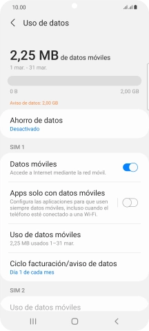 El consumo total de datos se visualiza ahora en la pantalla.