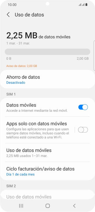 El consumo total de datos se visualiza ahora en la pantalla.