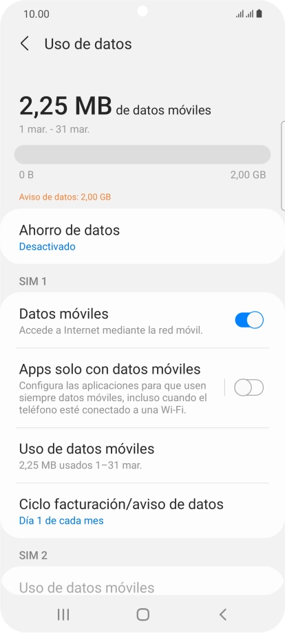 El consumo total de datos se visualiza ahora en la pantalla.