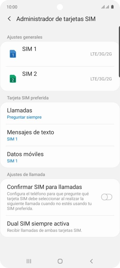 Pulsa la tarjeta SIM deseada.