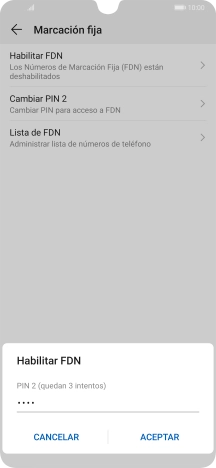 Introduce el código PIN2 y pulsa ACEPTAR.