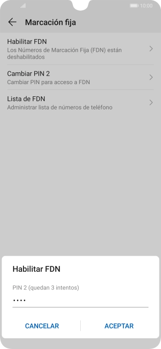 Introduce el código PIN2 y pulsa ACEPTAR.