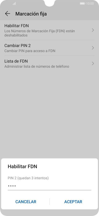 Introduce el código PIN2 y pulsa ACEPTAR.