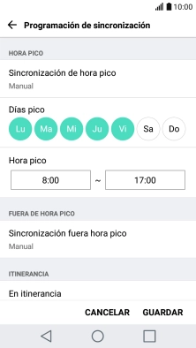 Pulsa Sincronización de hora pico.