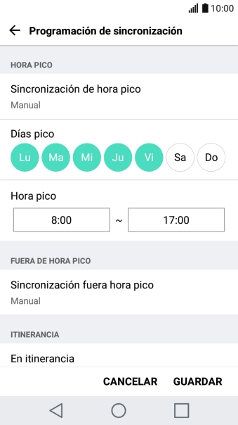 Pulsa Sincronización de hora pico.