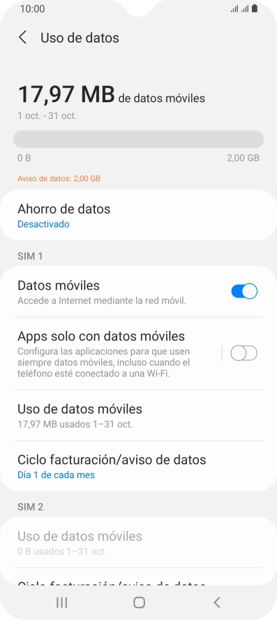 El consumo total de datos se visualiza ahora en la pantalla.
