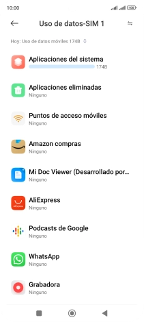 El consumo de datos por cada aplicación aparece bajo el nombre de la aplicación.