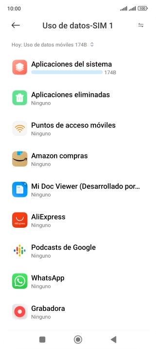 El consumo de datos por cada aplicación aparece bajo el nombre de la aplicación.